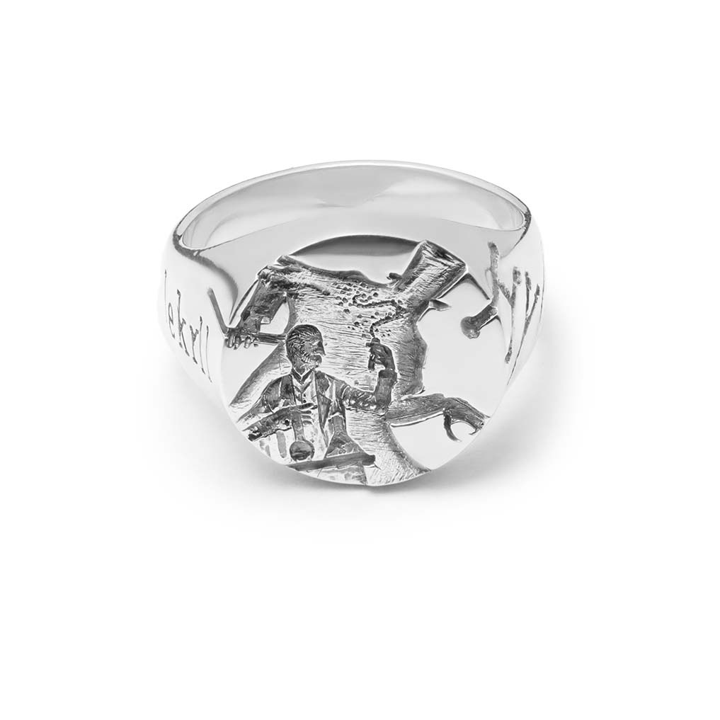 Anello argento jekill hide inciso mano palermo giambertone artigiano orafo