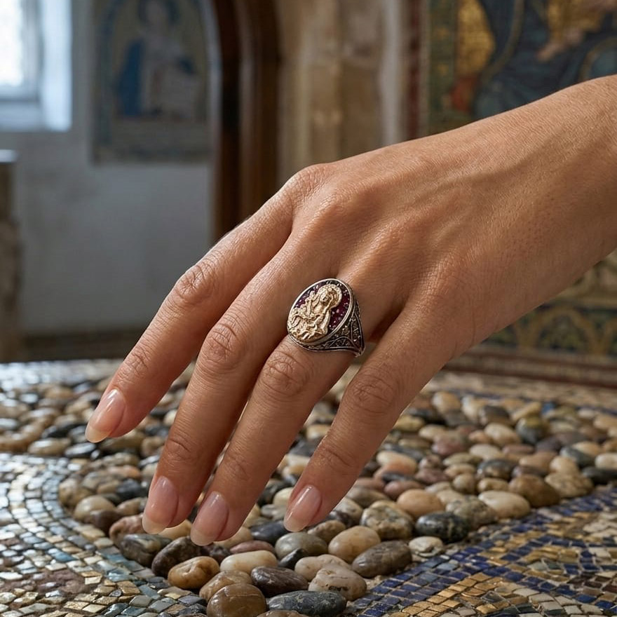 anello santa rosalia oro rubini diamanti giambertone artigiano orafo