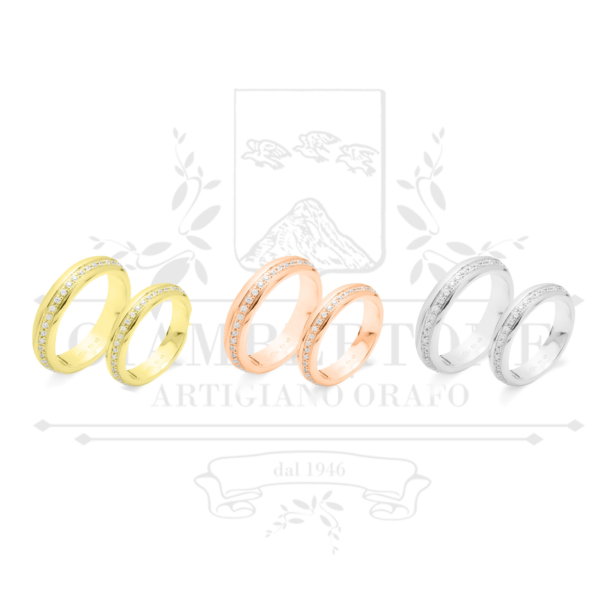 F A 008 fedi anniversario oro 3 colori diamanti palermo giambertone artigiano orafo