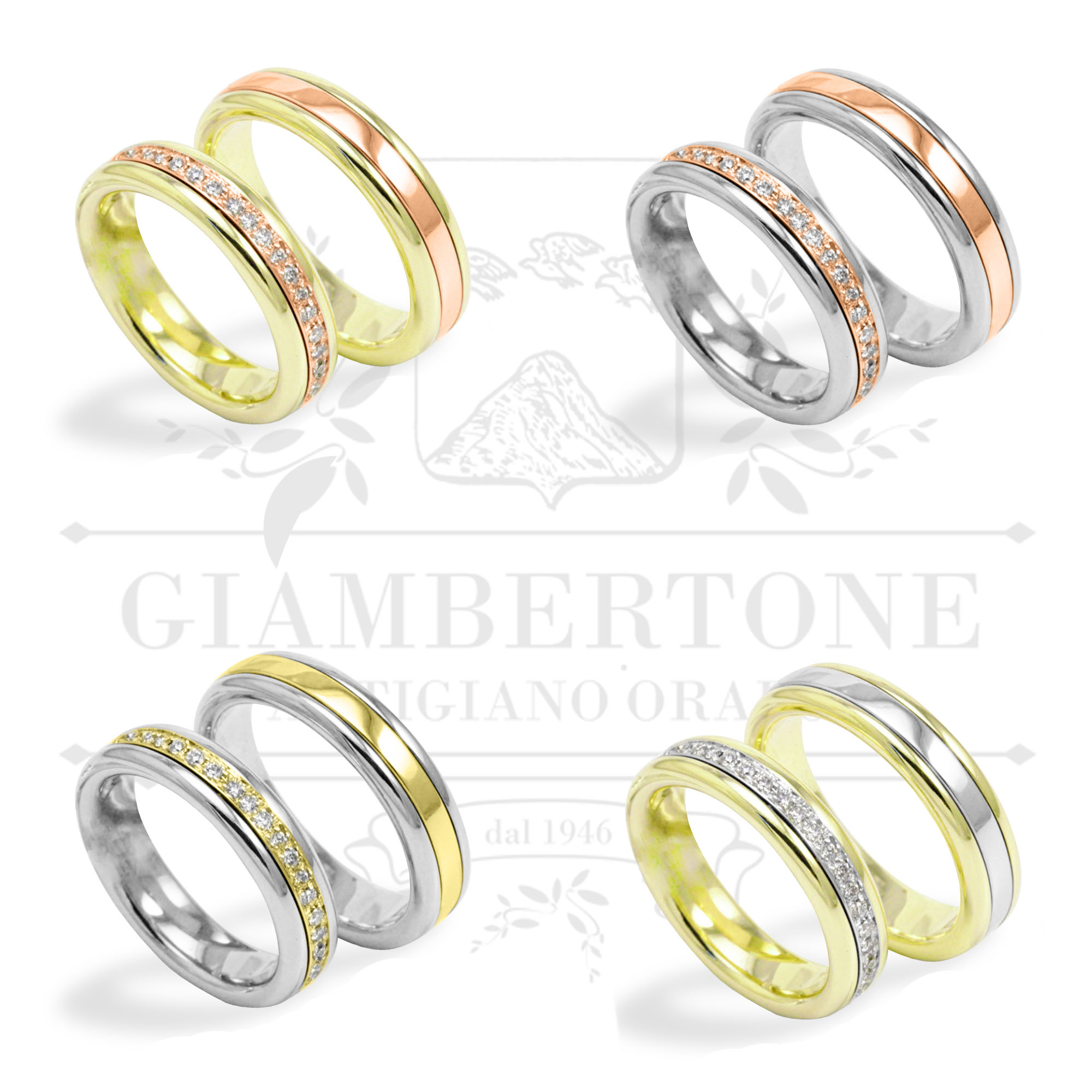 F A 015 fedi anniversario oro 18 diamanti bianco giallo rosa palermo giambertone artigiano orafo